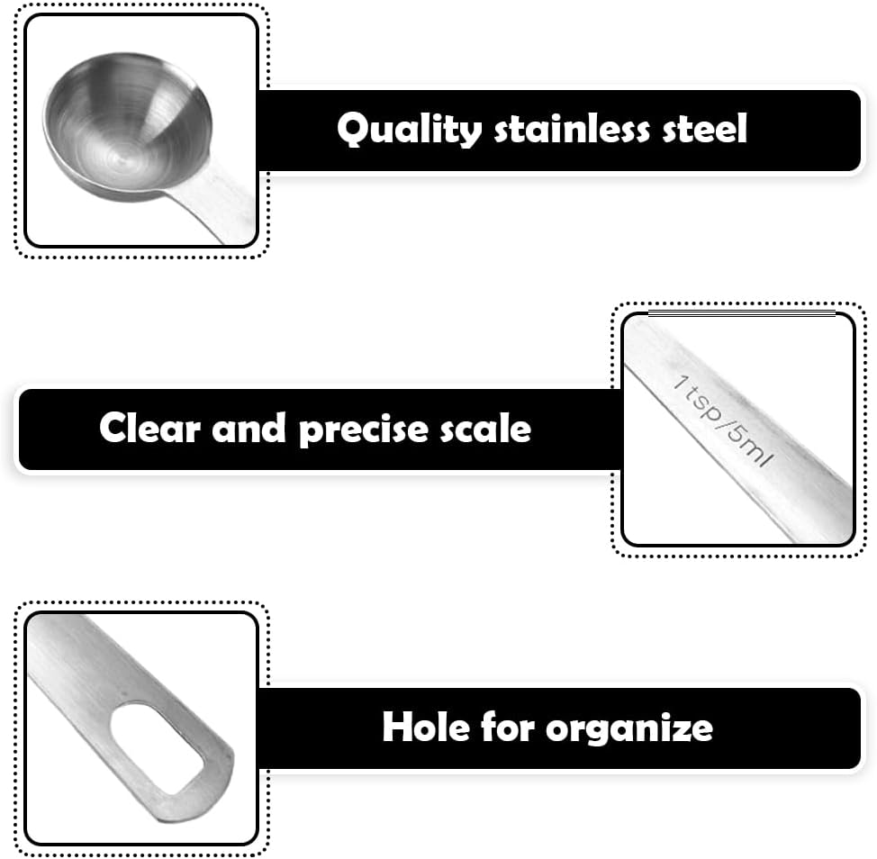Stainless Steel Teaspoon Measuring Spoons for Tea (1/3 Tbsp, 5ml, 5cc, 1/6 Oz)