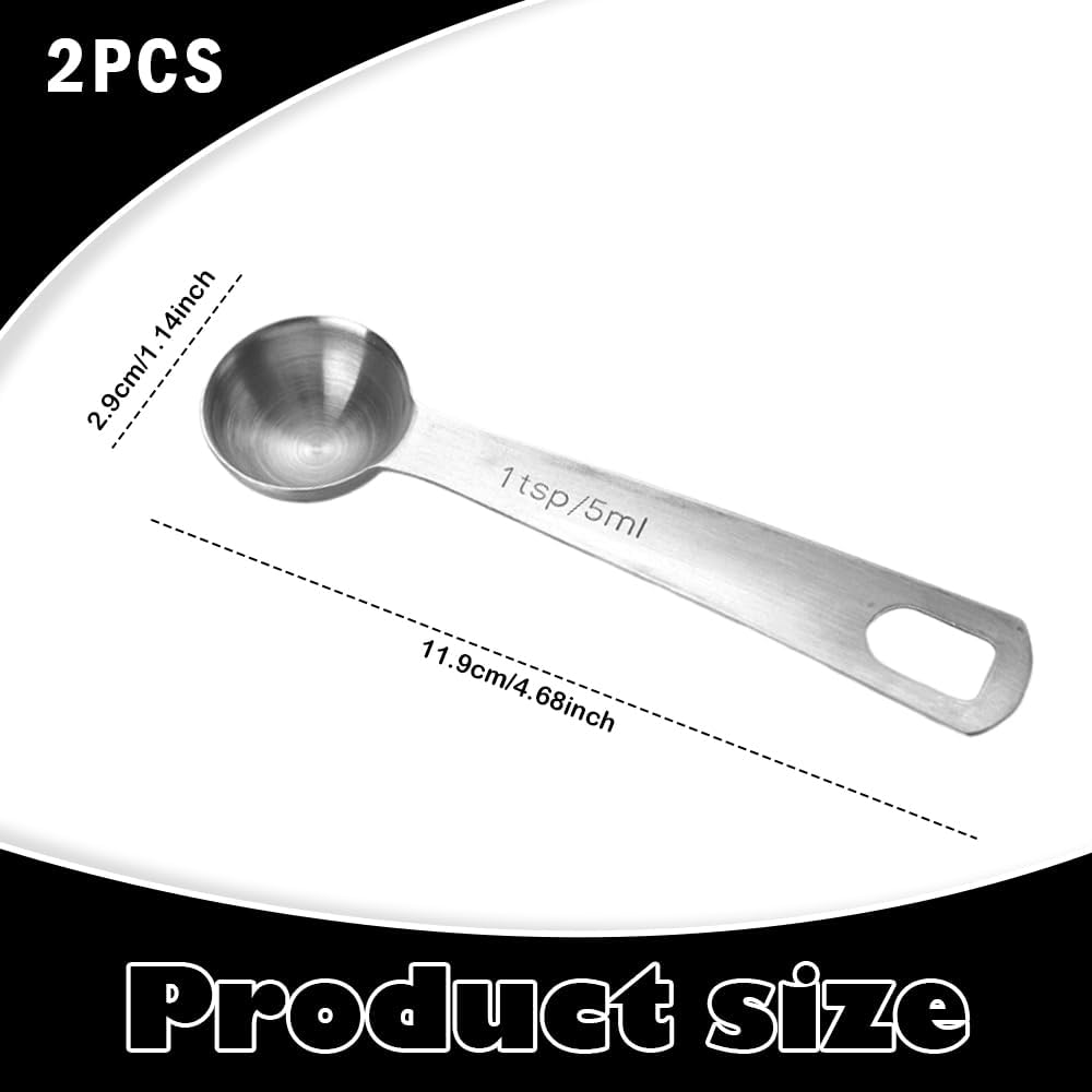 Stainless Steel Teaspoon Measuring Spoons for Tea (1/3 Tbsp, 5ml, 5cc, 1/6 Oz)